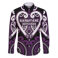 Custom Aotearoa Rangitane Family Matching Mermaid Dress and Hawaiian Shirt Maori Tribal Pattern LT05 Dad's Shirt - Long Sleeve Purple - Polynesian Pride