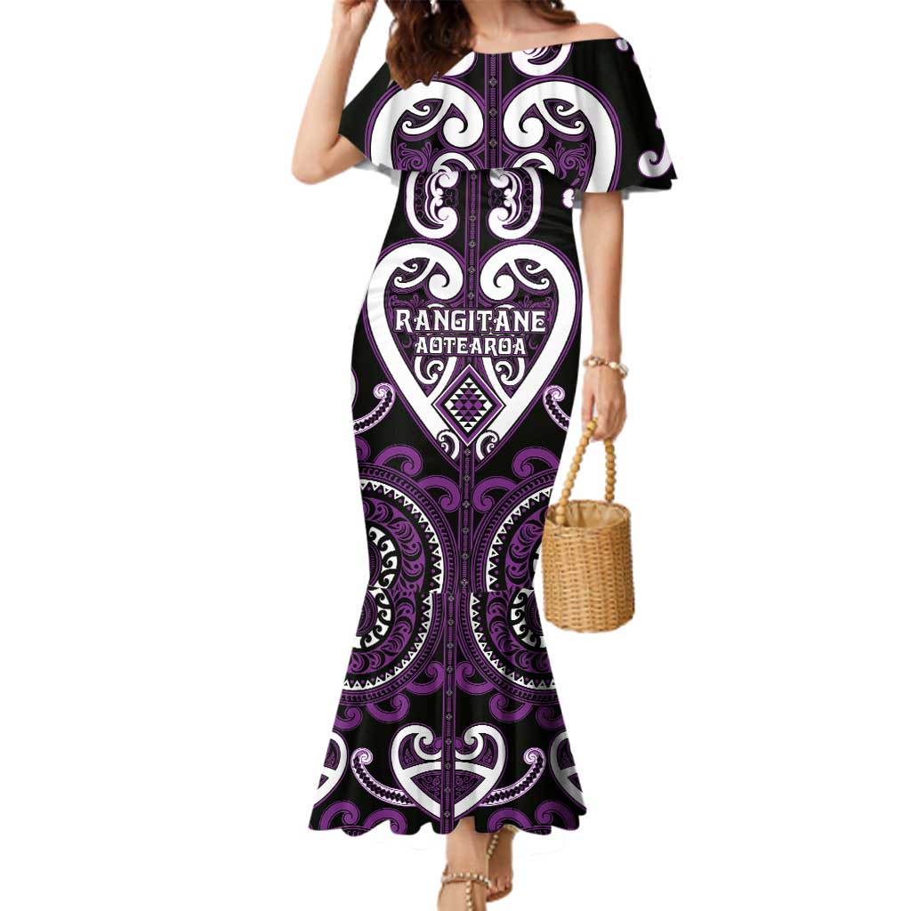 Custom Aotearoa Rangitane Family Matching Mermaid Dress and Hawaiian Shirt Maori Tribal Pattern LT05 Mom's Dress Purple - Polynesian Pride