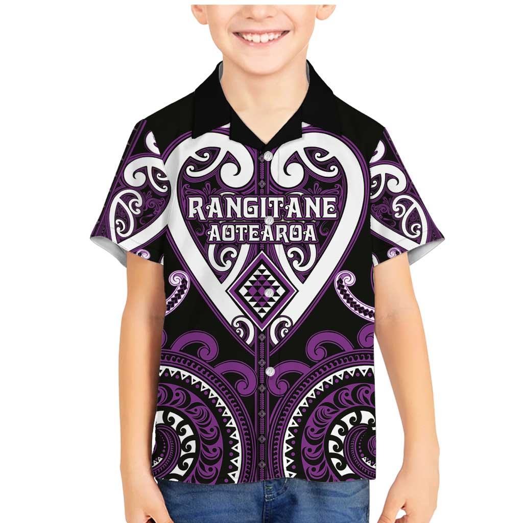 Custom Aotearoa Rangitane Family Matching Mermaid Dress and Hawaiian Shirt Maori Tribal Pattern LT05 Son's Shirt Purple - Polynesian Pride