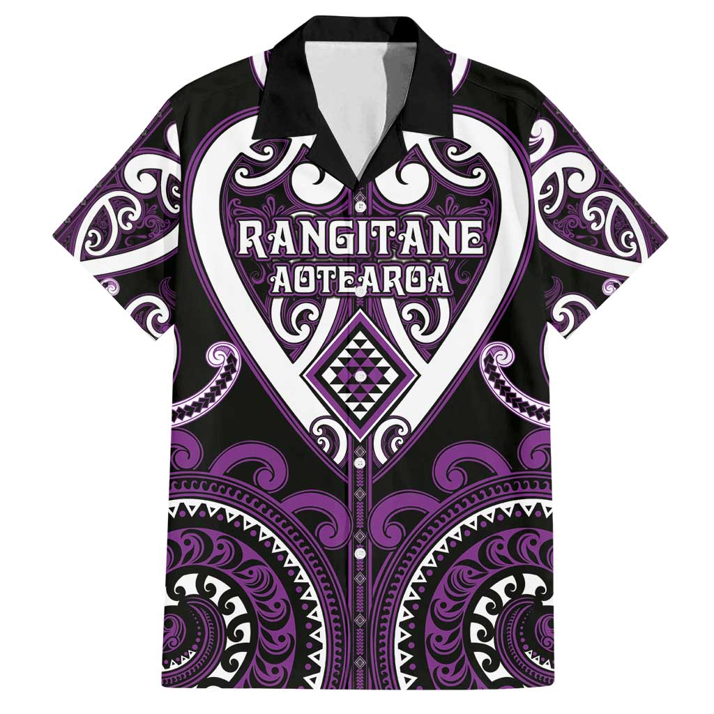 Custom Aotearoa Rangitane Family Matching Off Shoulder Short Dress and Hawaiian Shirt Maori Tribal Pattern LT05 Dad's Shirt - Short Sleeve Purple - Polynesian Pride