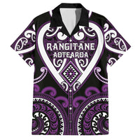 Custom Aotearoa Rangitane Family Matching Off Shoulder Short Dress and Hawaiian Shirt Maori Tribal Pattern LT05 Dad's Shirt - Short Sleeve Purple - Polynesian Pride