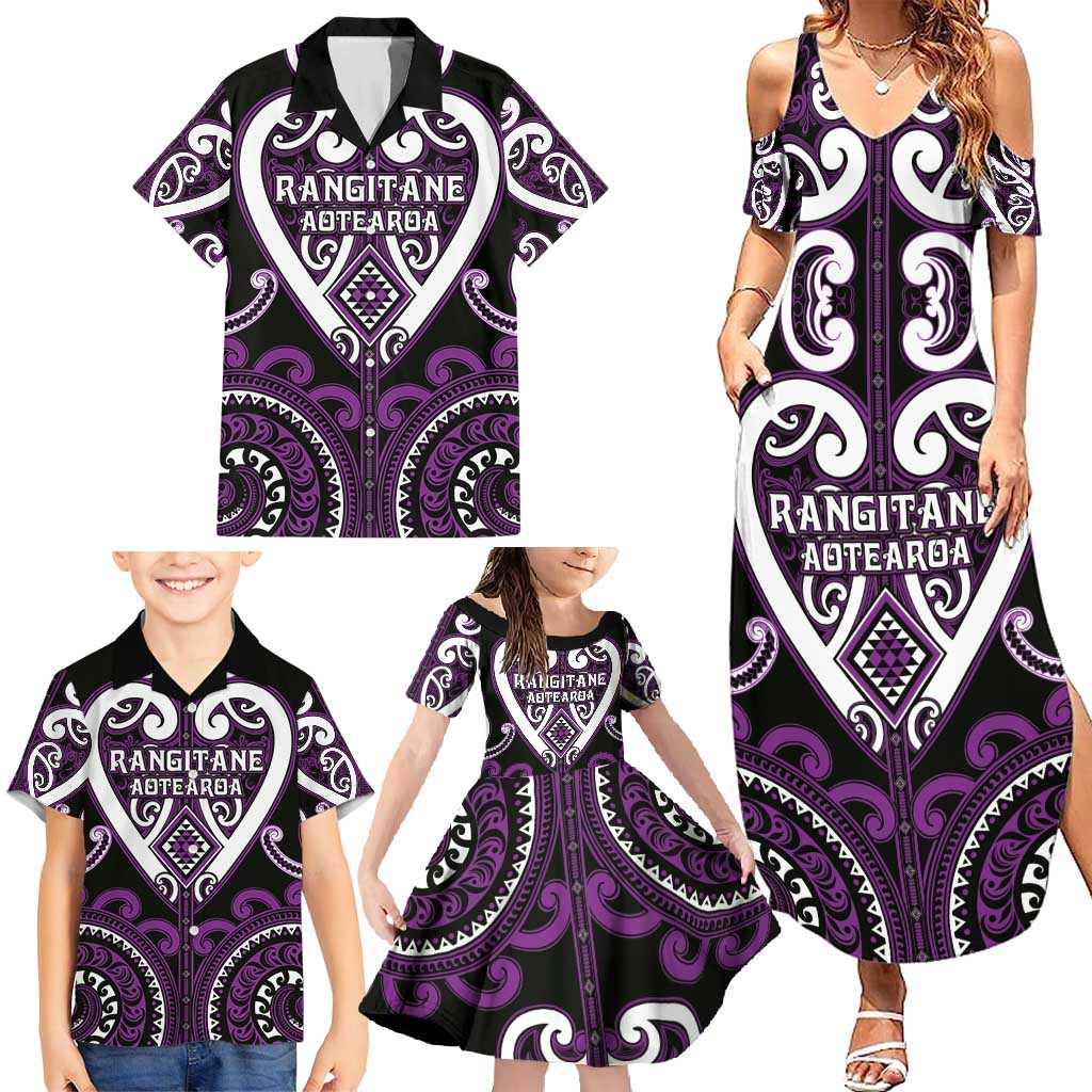 Custom Aotearoa Rangitane Family Matching Summer Maxi Dress and Hawaiian Shirt Maori Tribal Pattern