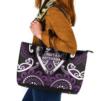 Aotearoa Rangitane Leather Tote Bag Maori Tribal Pattern LT05 Purple - Polynesian Pride