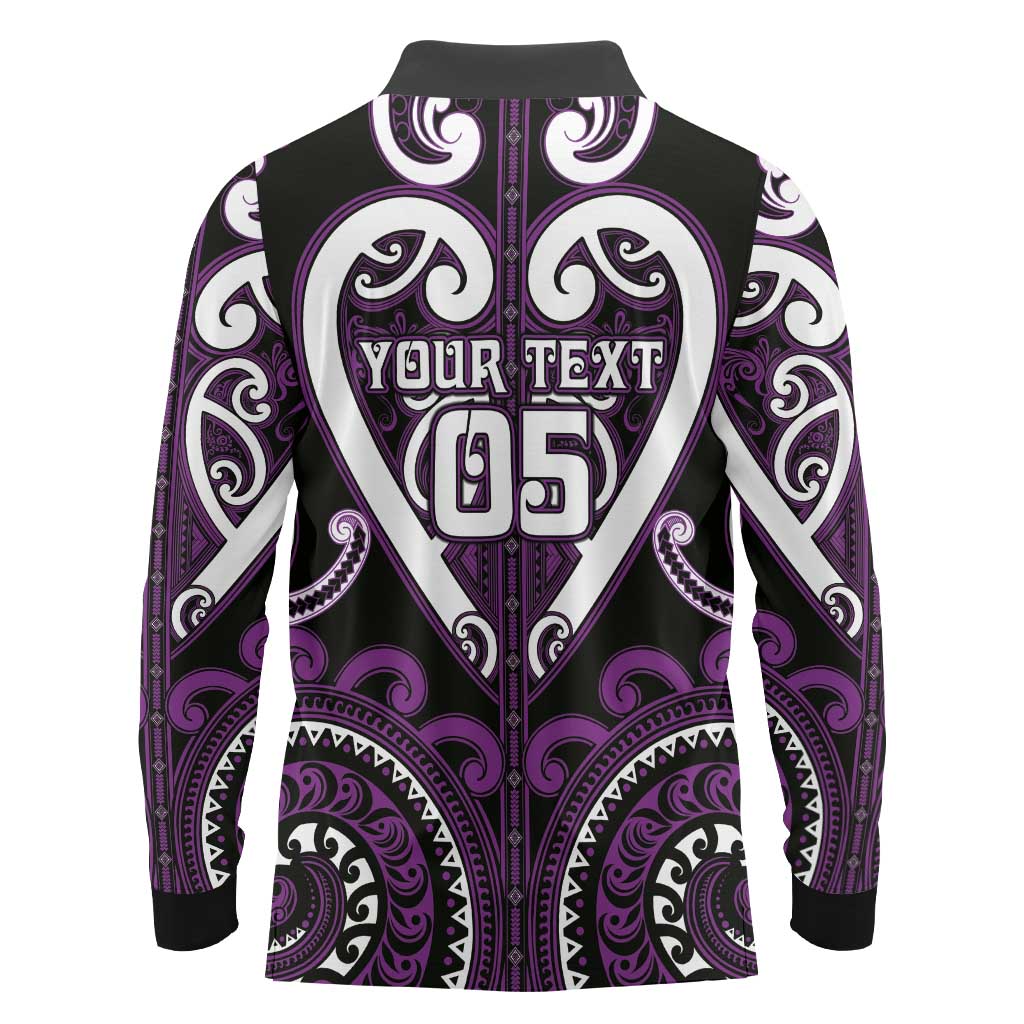 Custom Aotearoa Rangitane Long Sleeve Polo Shirt Maori Tribal Pattern