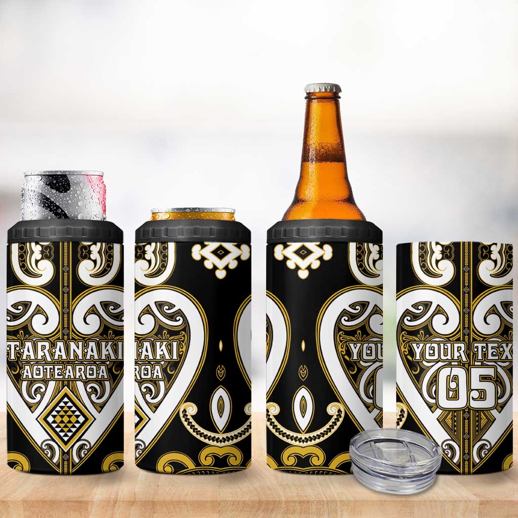 Custom Aotearoa Taranaki 4 in 1 Can Cooler Tumbler Maori Tribal Pattern