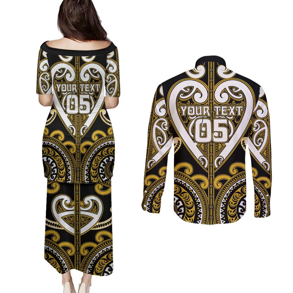 Custom Aotearoa Taranaki Couples Matching Puletasi and Long Sleeve Button Shirt Maori Tribal Pattern