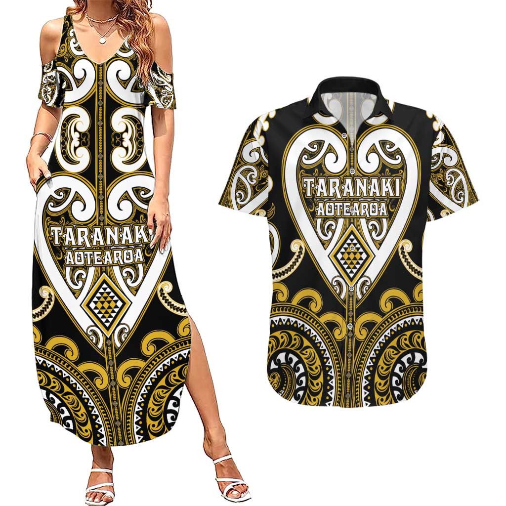 Custom Aotearoa Taranaki Couples Matching Summer Maxi Dress and Hawaiian Shirt Maori Tribal Pattern