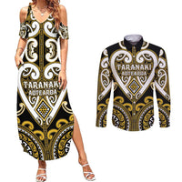 Custom Aotearoa Taranaki Couples Matching Summer Maxi Dress and Long Sleeve Button Shirt Maori Tribal Pattern
