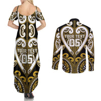 Custom Aotearoa Taranaki Couples Matching Summer Maxi Dress and Long Sleeve Button Shirt Maori Tribal Pattern