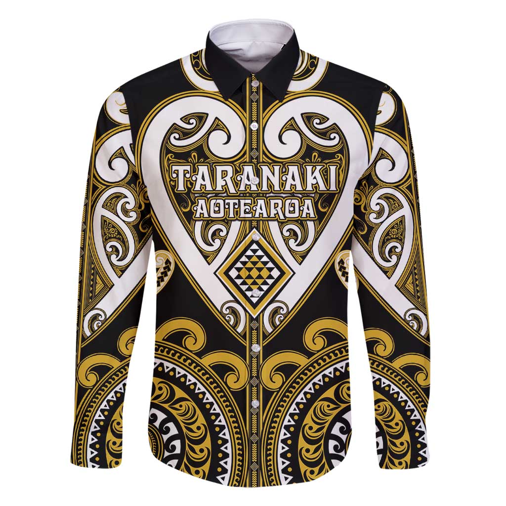 Custom Aotearoa Taranaki Family Matching Mermaid Dress and Hawaiian Shirt Maori Tribal Pattern LT05 Dad's Shirt - Long Sleeve Yellow - Polynesian Pride