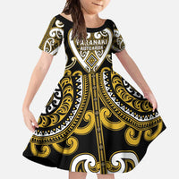 Custom Aotearoa Taranaki Family Matching Off Shoulder Maxi Dress and Hawaiian Shirt Maori Tribal Pattern LT05 Daughter's Dress Yellow - Polynesian Pride