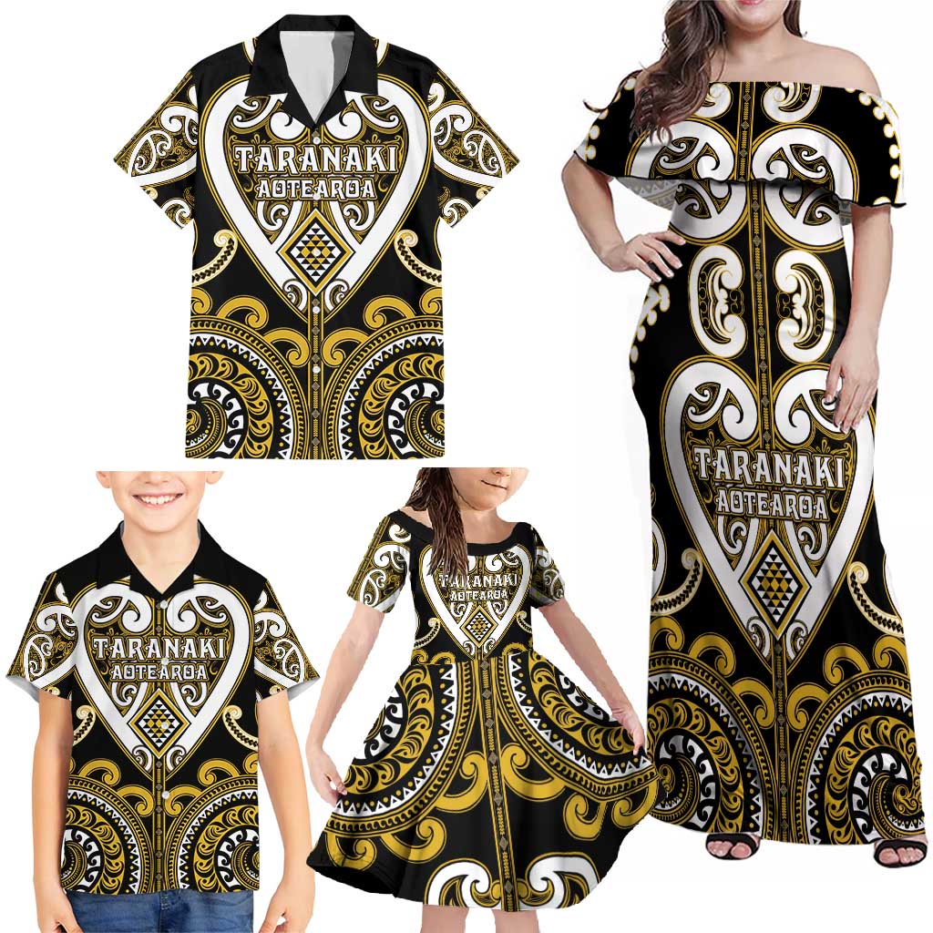 Custom Aotearoa Taranaki Family Matching Off Shoulder Maxi Dress and Hawaiian Shirt Maori Tribal Pattern LT05 - Polynesian Pride