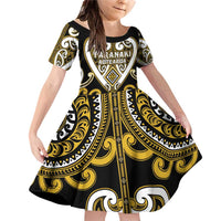 Custom Aotearoa Taranaki Family Matching Off Shoulder Short Dress and Hawaiian Shirt Maori Tribal Pattern LT05 Daughter's Dress Yellow - Polynesian Pride
