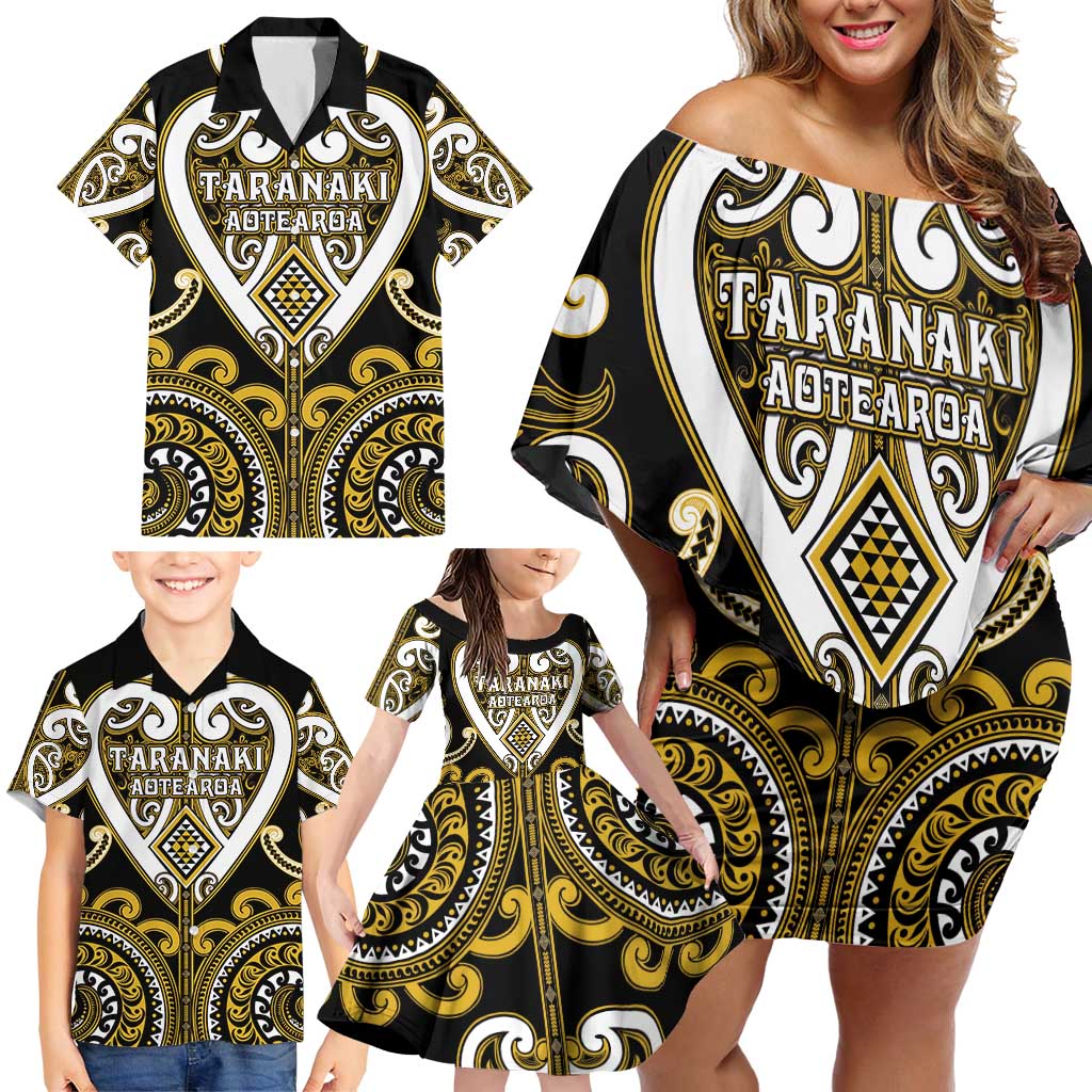 Custom Aotearoa Taranaki Family Matching Off Shoulder Short Dress and Hawaiian Shirt Maori Tribal Pattern LT05 - Polynesian Pride