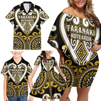 Custom Aotearoa Taranaki Family Matching Off Shoulder Short Dress and Hawaiian Shirt Maori Tribal Pattern LT05 - Polynesian Pride