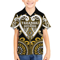 Custom Aotearoa Taranaki Family Matching Off Shoulder Short Dress and Hawaiian Shirt Maori Tribal Pattern LT05 Son's Shirt Yellow - Polynesian Pride