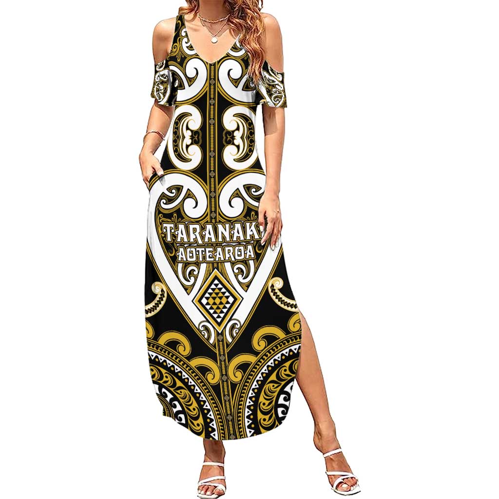 Custom Aotearoa Taranaki Family Matching Summer Maxi Dress and Hawaiian Shirt Maori Tribal Pattern LT05 Mom's Dress Yellow - Polynesian Pride