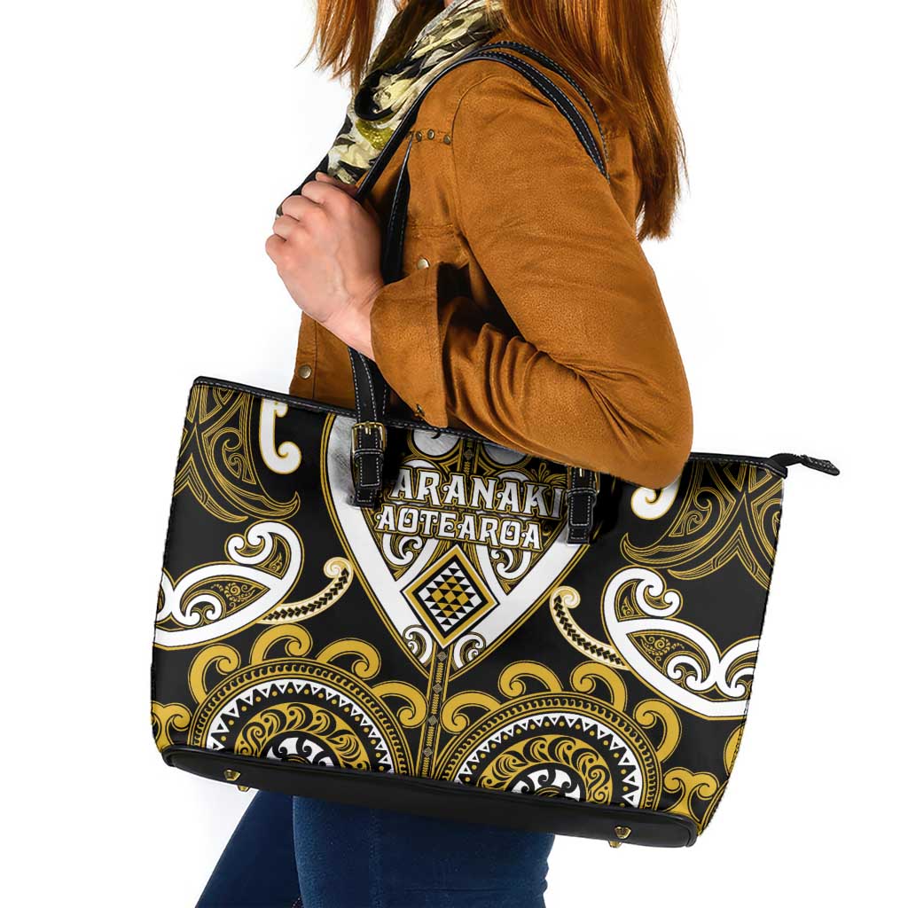 Aotearoa Taranaki Leather Tote Bag Maori Tribal Pattern LT05 Yellow - Polynesian Pride