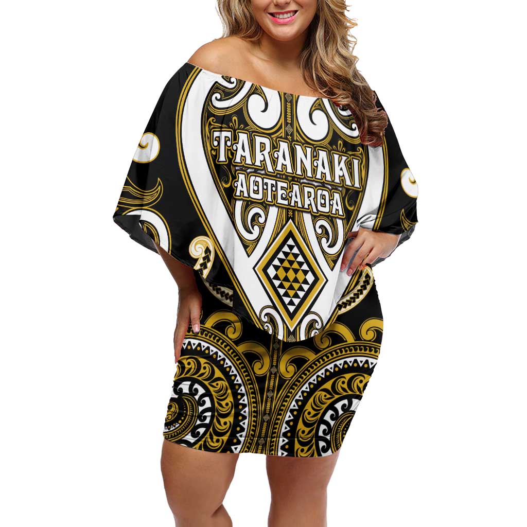 Custom Aotearoa Taranaki Off Shoulder Short Dress Maori Tribal Pattern LT05 Women Yellow - Polynesian Pride