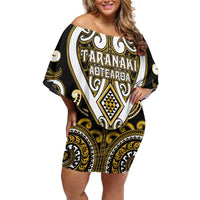Custom Aotearoa Taranaki Off Shoulder Short Dress Maori Tribal Pattern LT05 Women Yellow - Polynesian Pride