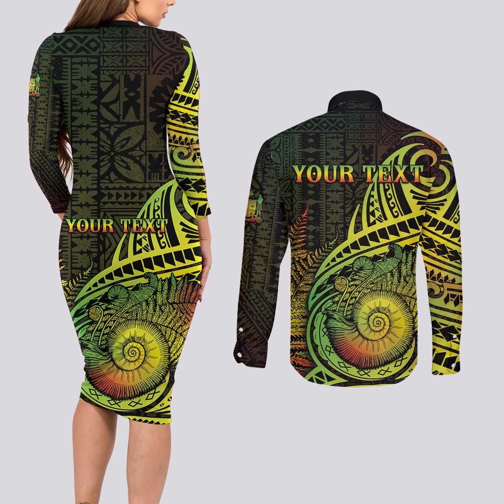 Personalised Fiji Lovoni Day Couples Matching Long Sleeve Bodycon Dress and Long Sleeve Button Shirt 154th Years LT05 - Polynesian Pride