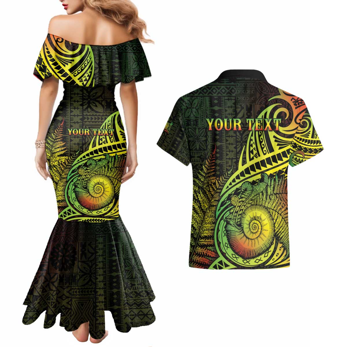 Personalised Fiji Lovoni Day Couples Matching Mermaid Dress and Hawaiian Shirt 154th Years LT05 - Polynesian Pride