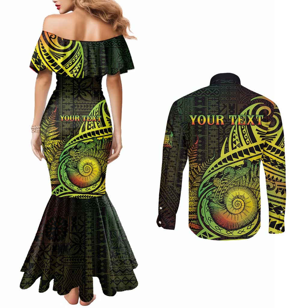 Personalised Fiji Lovoni Day Couples Matching Mermaid Dress and Long Sleeve Button Shirt 154th Years LT05 - Polynesian Pride