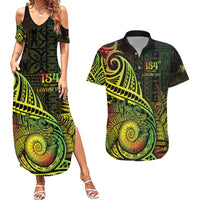 Personalised Fiji Lovoni Day Couples Matching Summer Maxi Dress and Hawaiian Shirt 154th Years LT05 Reggae - Polynesian Pride