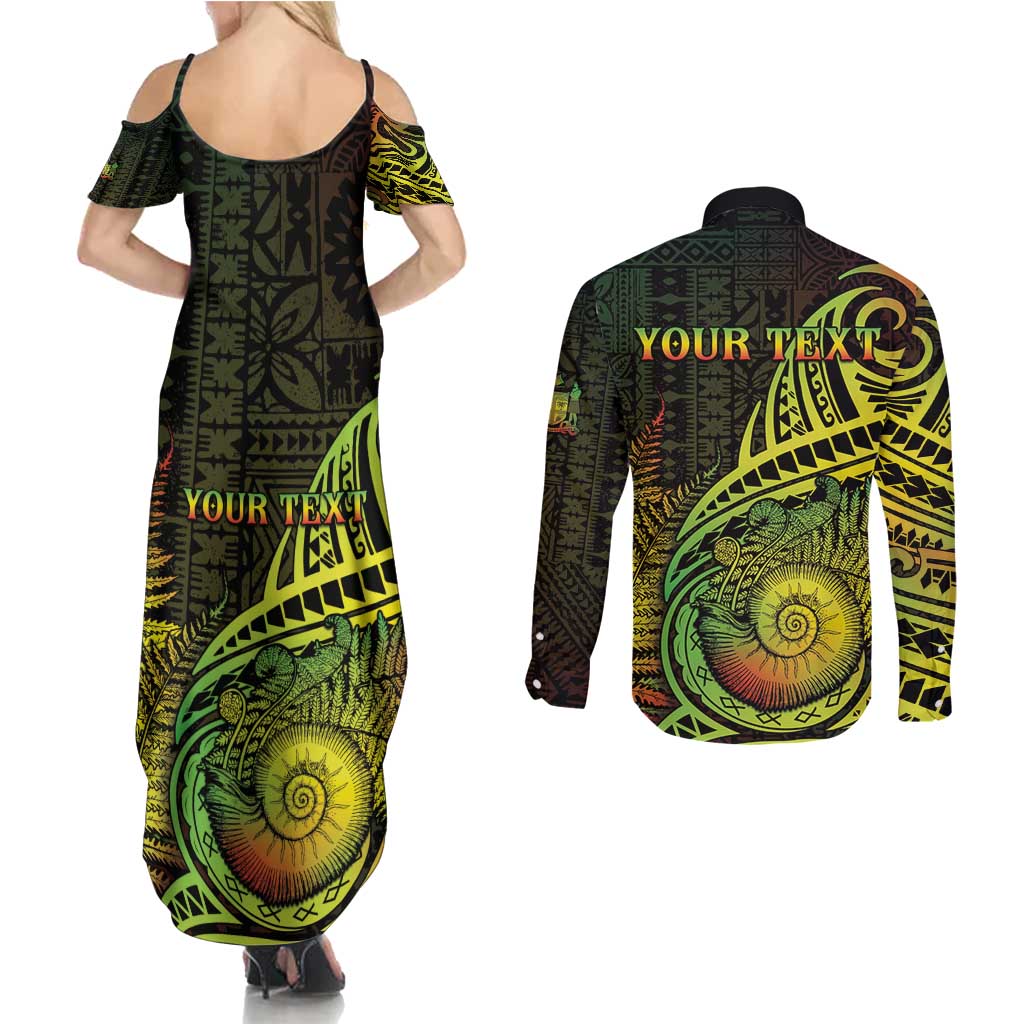 Personalised Fiji Lovoni Day Couples Matching Summer Maxi Dress and Long Sleeve Button Shirt 154th Years