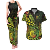Personalised Fiji Lovoni Day Couples Matching Tank Maxi Dress and Hawaiian Shirt 154th Years LT05 Reggae - Polynesian Pride