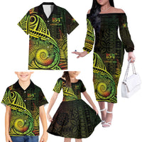 Personalised Fiji Lovoni Day Family Matching Off The Shoulder Long Sleeve Dress and Hawaiian Shirt 154th Years LT05 - Polynesian Pride