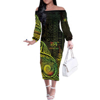 Personalised Fiji Lovoni Day Family Matching Off The Shoulder Long Sleeve Dress and Hawaiian Shirt 154th Years LT05 Mom's Dress Reggae - Polynesian Pride
