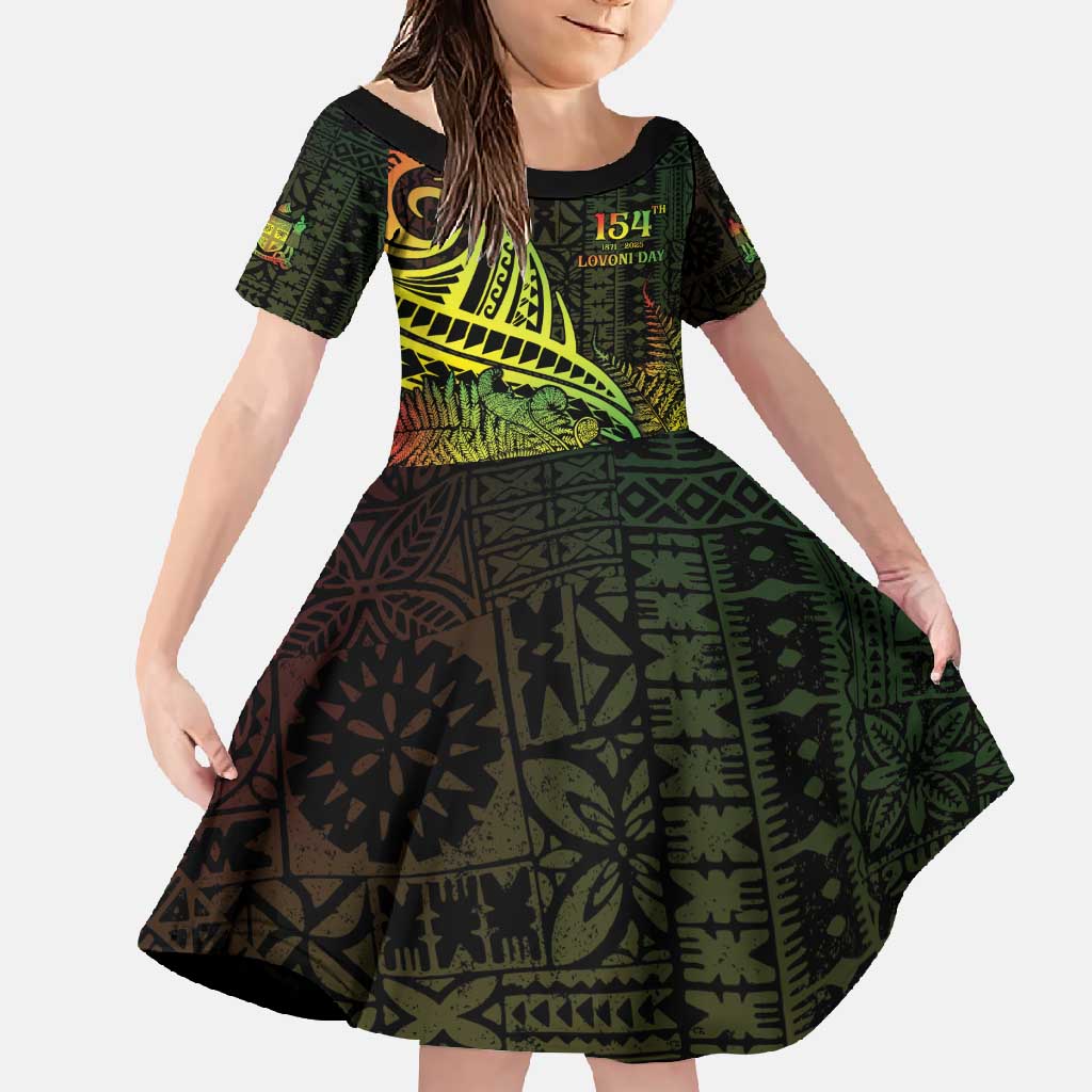 Personalised Fiji Lovoni Day Family Matching Off Shoulder Maxi Dress and Hawaiian Shirt 154th Years LT05 Daughter's Dress Reggae - Polynesian Pride
