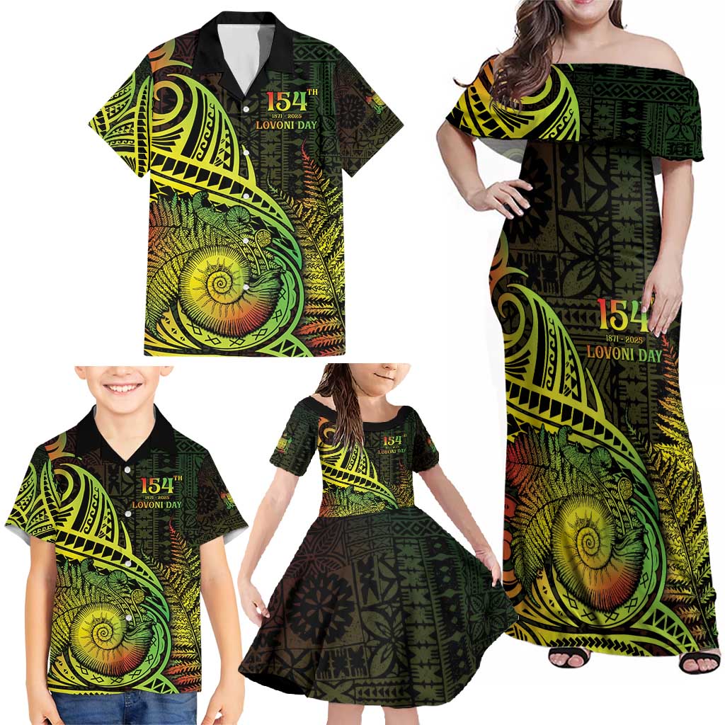 Personalised Fiji Lovoni Day Family Matching Off Shoulder Maxi Dress and Hawaiian Shirt 154th Years LT05 - Polynesian Pride