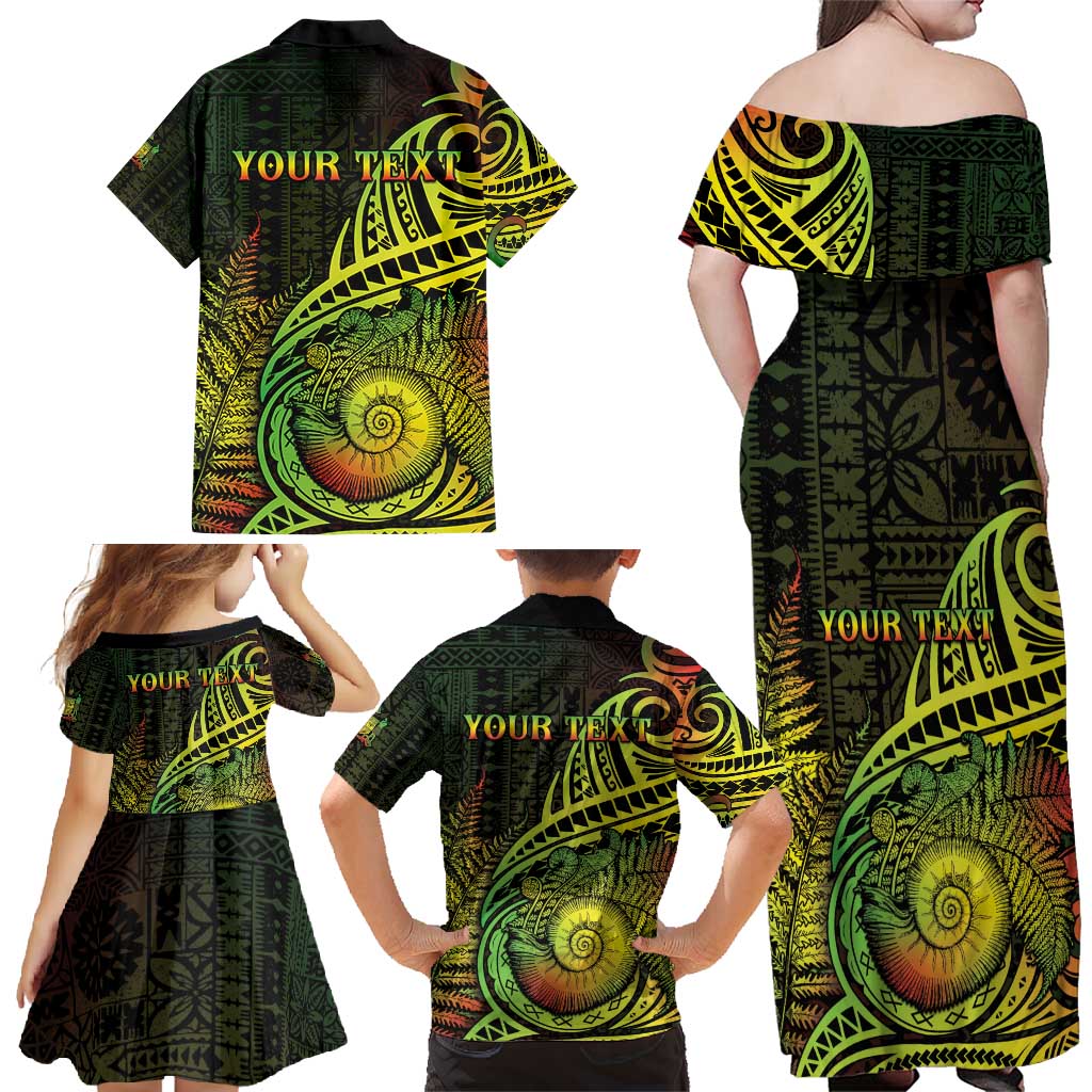 Personalised Fiji Lovoni Day Family Matching Off Shoulder Maxi Dress and Hawaiian Shirt 154th Years LT05 - Polynesian Pride
