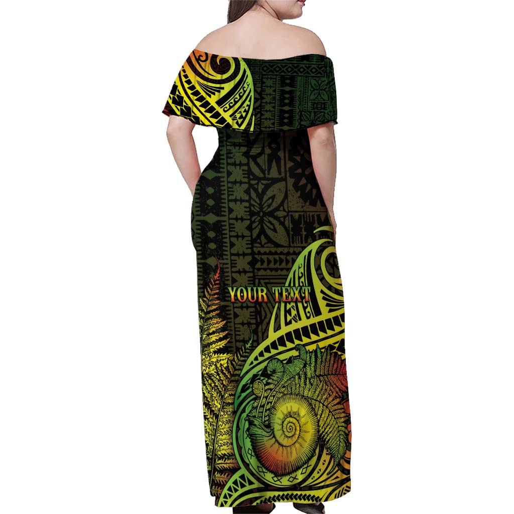 Personalised Fiji Lovoni Day Family Matching Off Shoulder Maxi Dress and Hawaiian Shirt 154th Years LT05 - Polynesian Pride