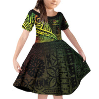 Personalised Fiji Lovoni Day Family Matching Off Shoulder Short Dress and Hawaiian Shirt 154th Years LT05 Daughter's Dress Reggae - Polynesian Pride