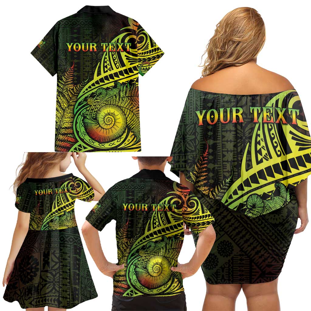 Personalised Fiji Lovoni Day Family Matching Off Shoulder Short Dress and Hawaiian Shirt 154th Years LT05 - Polynesian Pride