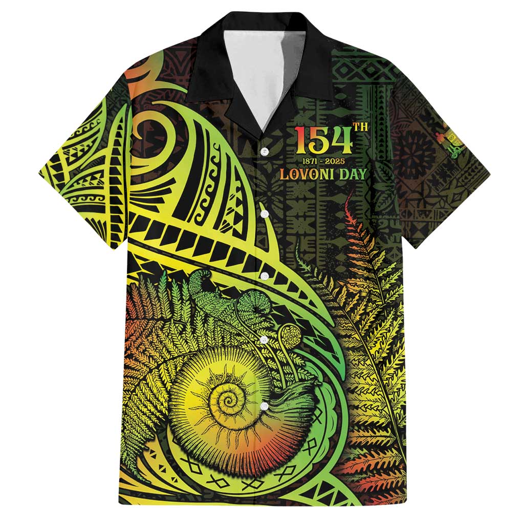 Personalised Fiji Lovoni Day Family Matching Puletasi and Hawaiian Shirt 154th Years LT05 Dad's Shirt - Short Sleeve Reggae - Polynesian Pride