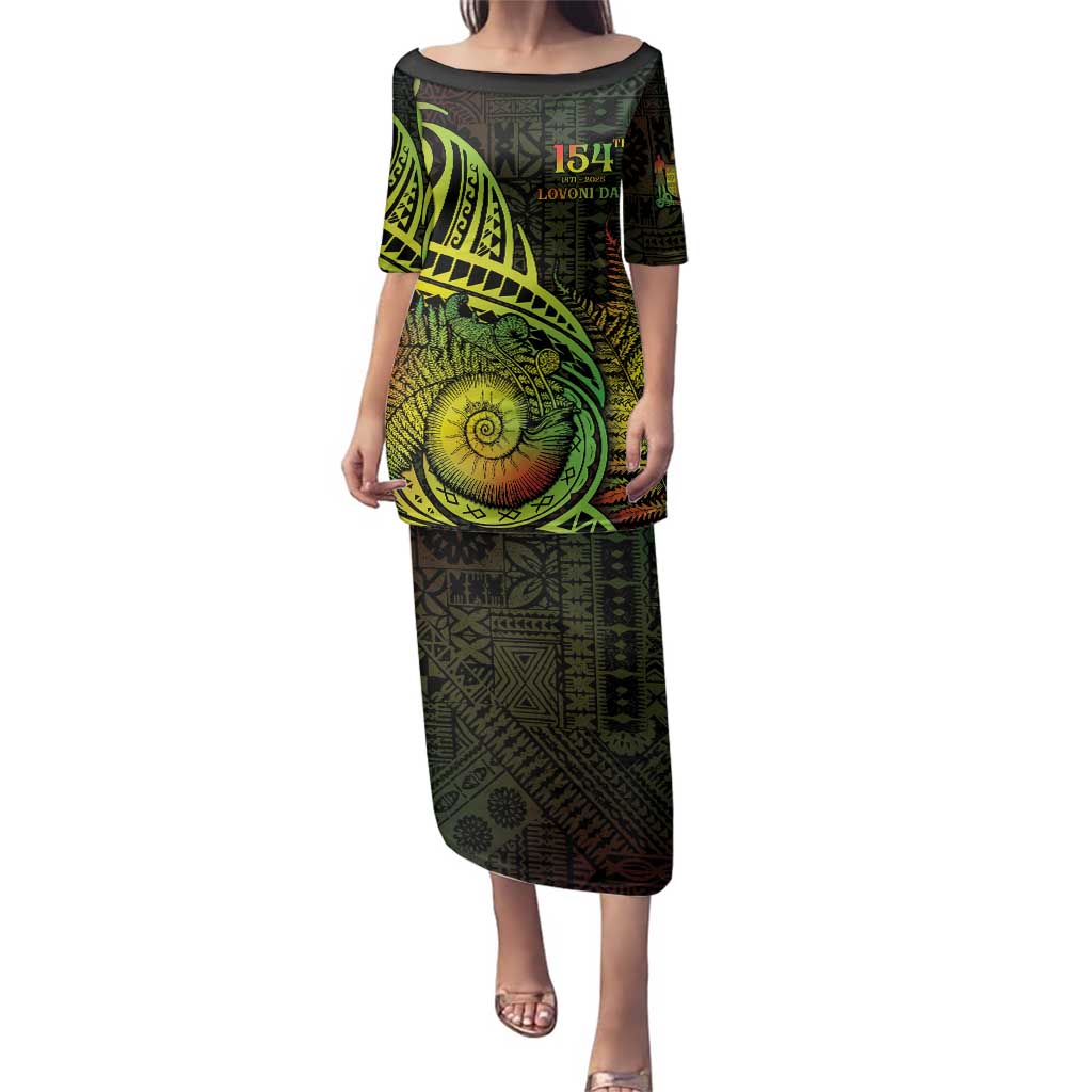 Personalised Fiji Lovoni Day Family Matching Puletasi and Hawaiian Shirt 154th Years LT05 Mom's Dress Reggae - Polynesian Pride