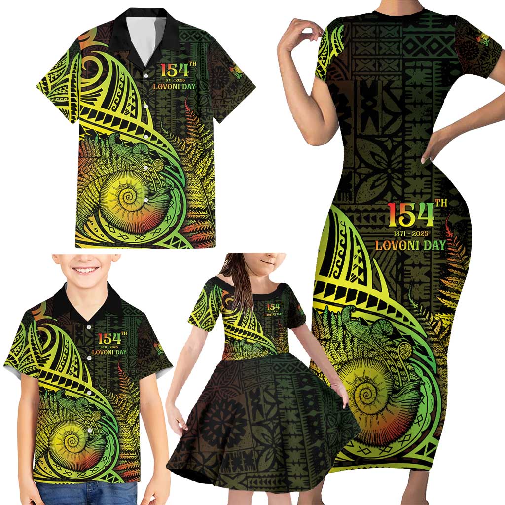 Personalised Fiji Lovoni Day Family Matching Short Sleeve Bodycon Dress and Hawaiian Shirt 154th Years LT05 - Polynesian Pride