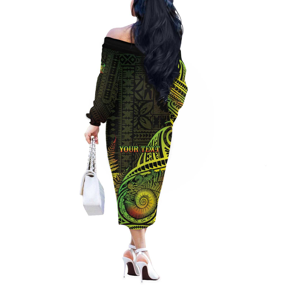 Personalised Fiji Lovoni Day Off The Shoulder Long Sleeve Dress 154th Years