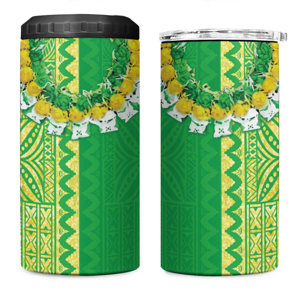 Fiji Lovoni 4 in 1 Can Cooler Tumbler Fijian Tapa Salusalu Green Glitter LT05 One Size: 16 oz Green - Polynesian Pride