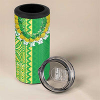 Fiji Lovoni 4 in 1 Can Cooler Tumbler Fijian Tapa Salusalu Green Glitter LT05 - Polynesian Pride