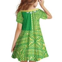 Fiji Lovoni Family Matching Long Sleeve Bodycon Dress and Hawaiian Shirt Fijian Tapa Salusalu Green Glitter LT05 - Polynesian Pride