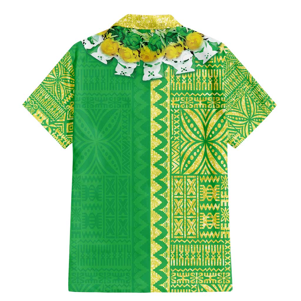 Fiji Lovoni Family Matching Mermaid Dress and Hawaiian Shirt Fijian Tapa Salusalu Green Glitter LT05 - Polynesian Pride