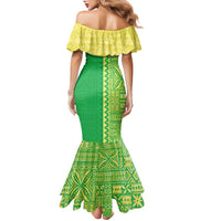 Fiji Lovoni Family Matching Mermaid Dress and Hawaiian Shirt Fijian Tapa Salusalu Green Glitter LT05 - Polynesian Pride