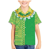 Fiji Lovoni Family Matching Mermaid Dress and Hawaiian Shirt Fijian Tapa Salusalu Green Glitter LT05 Son's Shirt Green - Polynesian Pride