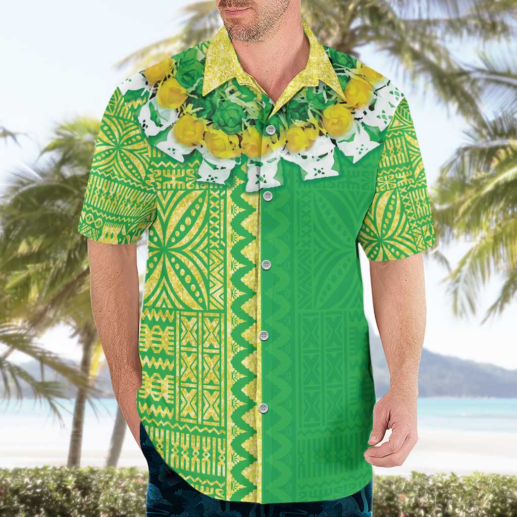 Fiji Lovoni Hawaiian Shirt Fijian Tapa Salusalu Green Glitter LT05 - Polynesian Pride