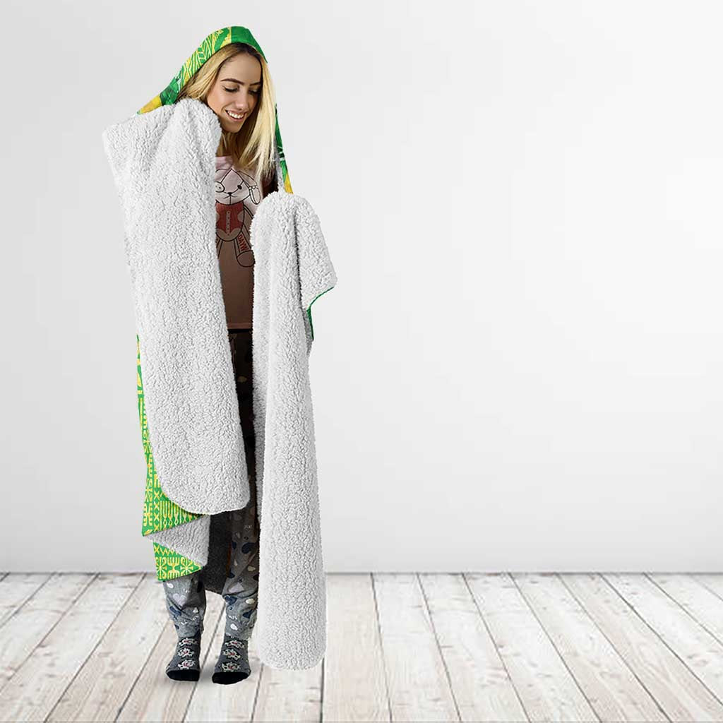 Fiji Lovoni Hooded Blanket Fijian Tapa Salusalu Green Glitter
